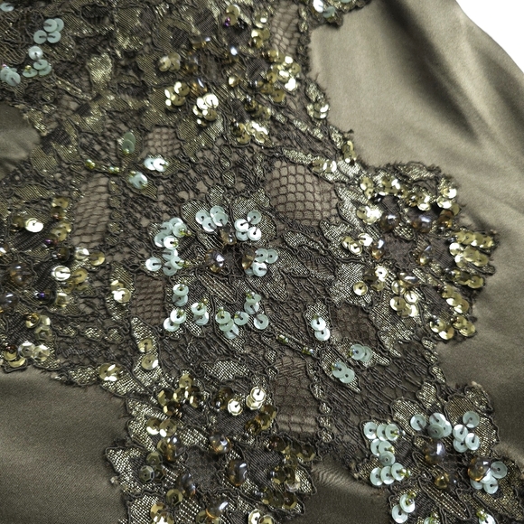 Vintage Y2K Cartise Silk Lace Beaded Floral Slip Dress - Picture 4 of 7